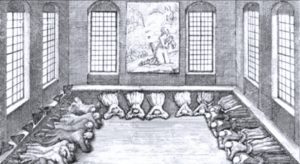 Men and women in Herrnhut on the floor praying.
